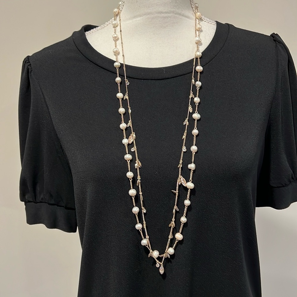 White House Black Market 2 Strand Faux Pearl and Crystal-like Bead Necklace